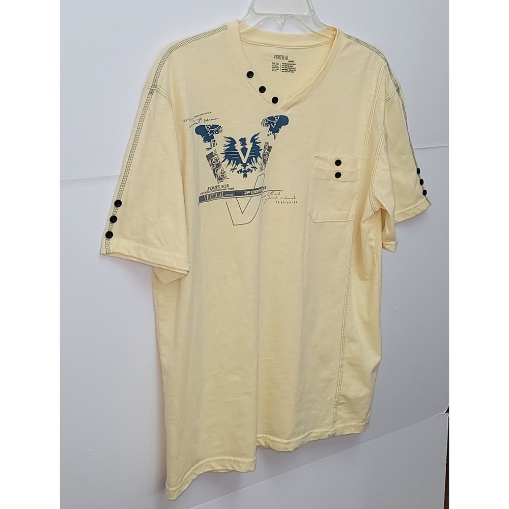 Vertical Sport Mens Short Sleeve Graphic T Pocket Button Detail Y2K Summer XXL - Picture 2 of 9